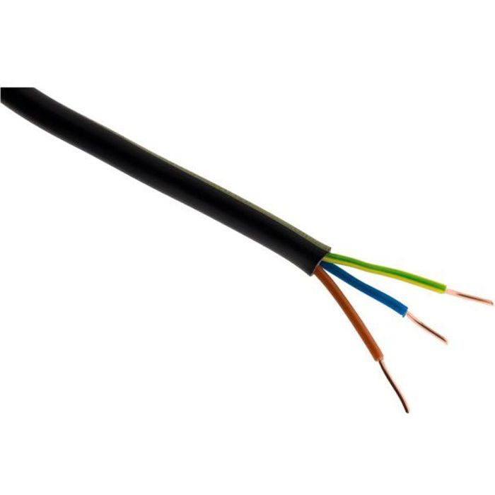 Câble électrique U-1000 R2V 3G2,5mm² noir - 10m - Zenitech - 5