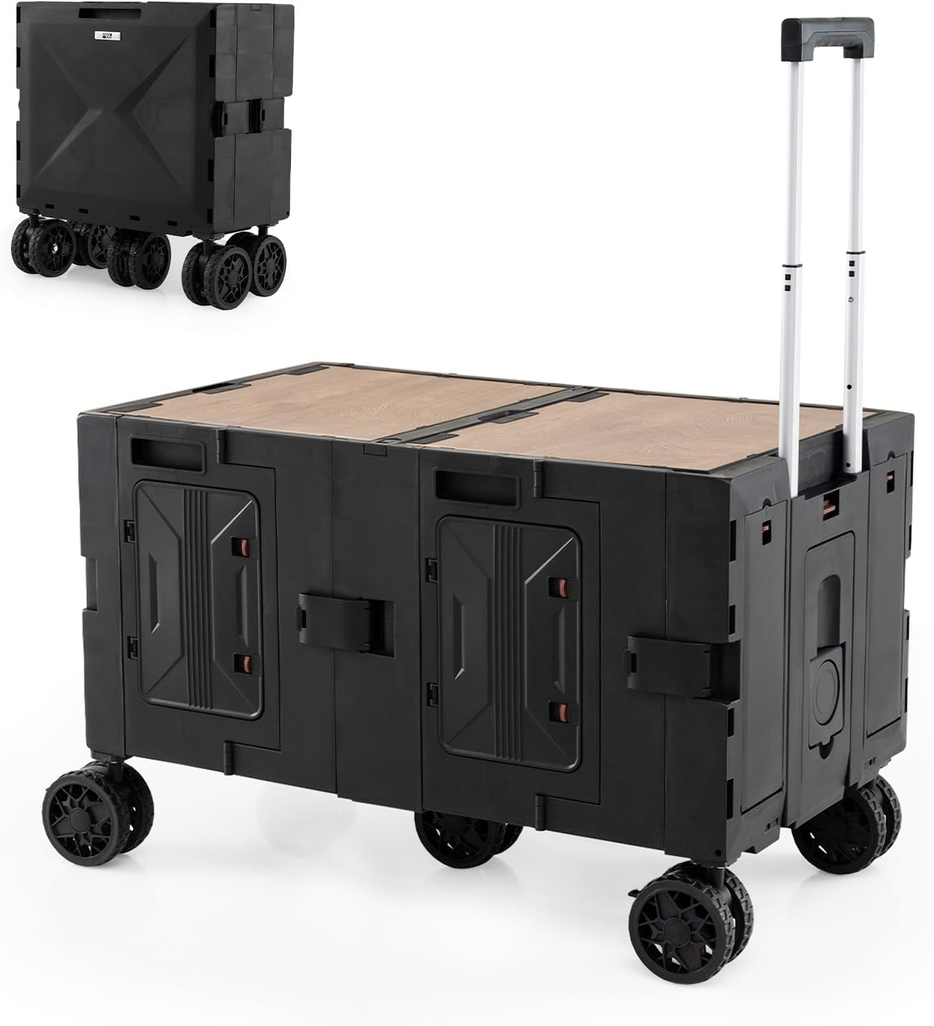 Carrello Pieghevole Con Ruote Carrello Pieghevole Per Trasporto - Manico Telescopico, Ruote, Scatola Rigida Nera - Per Spesa O Attrezzi Trolley - Foto 4