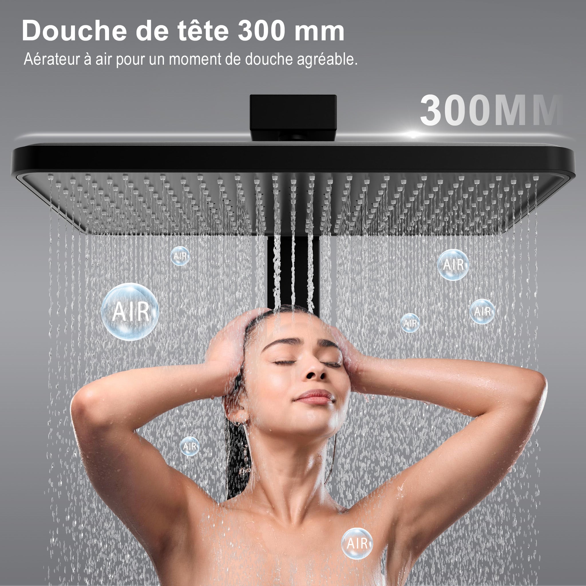 Colonne de Douche Thermostatique 40°C Noir, Kit de Douche 3 Fonctions avec Sortie Cascade, Étagère de Rangement 40 cm et Boutons Piano en Laiton - 3