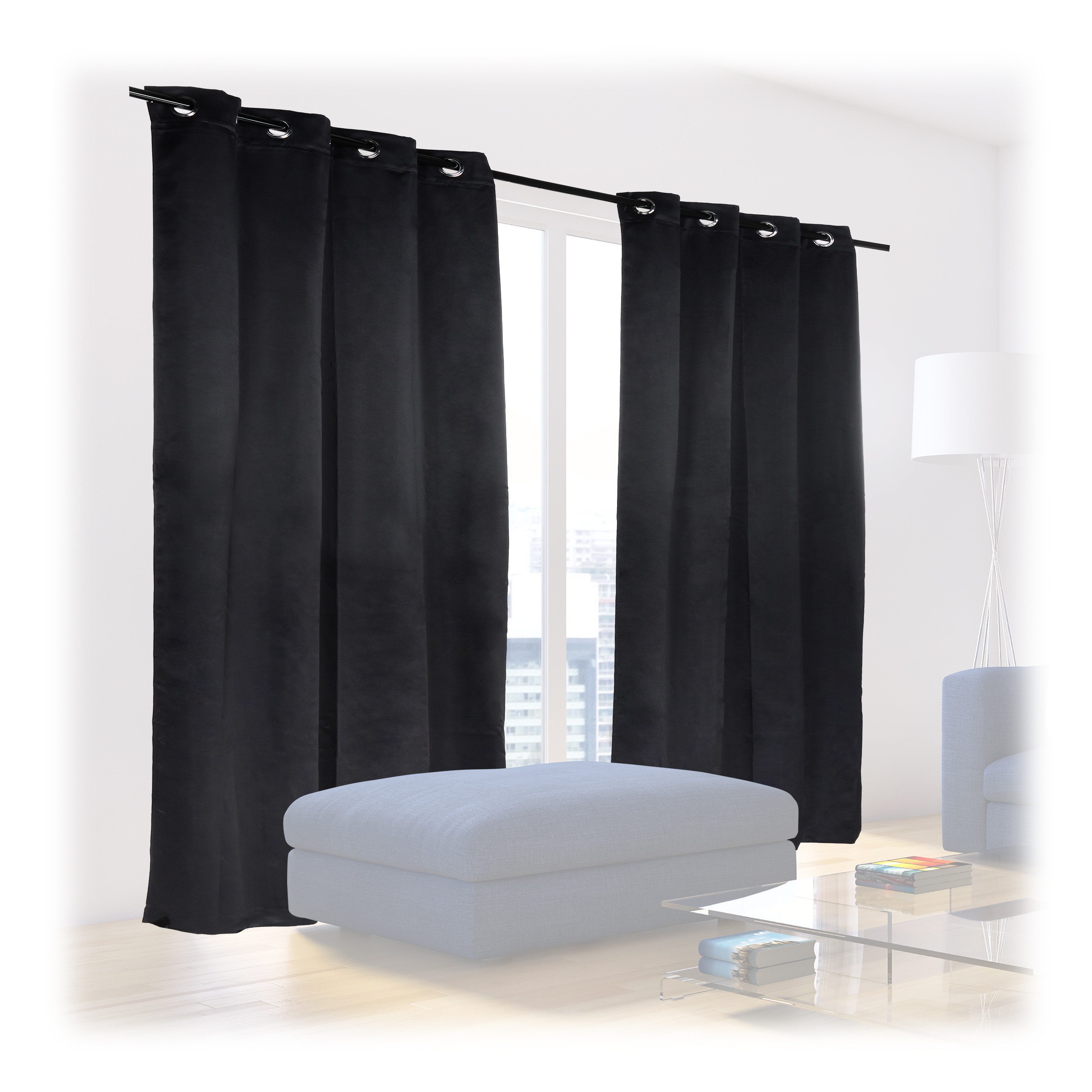 Relaxdays pack 2 cortinas opacas, sobrecortinas anti luz, cortinas tela, dormitorio, salón, 245x135 cm, negro