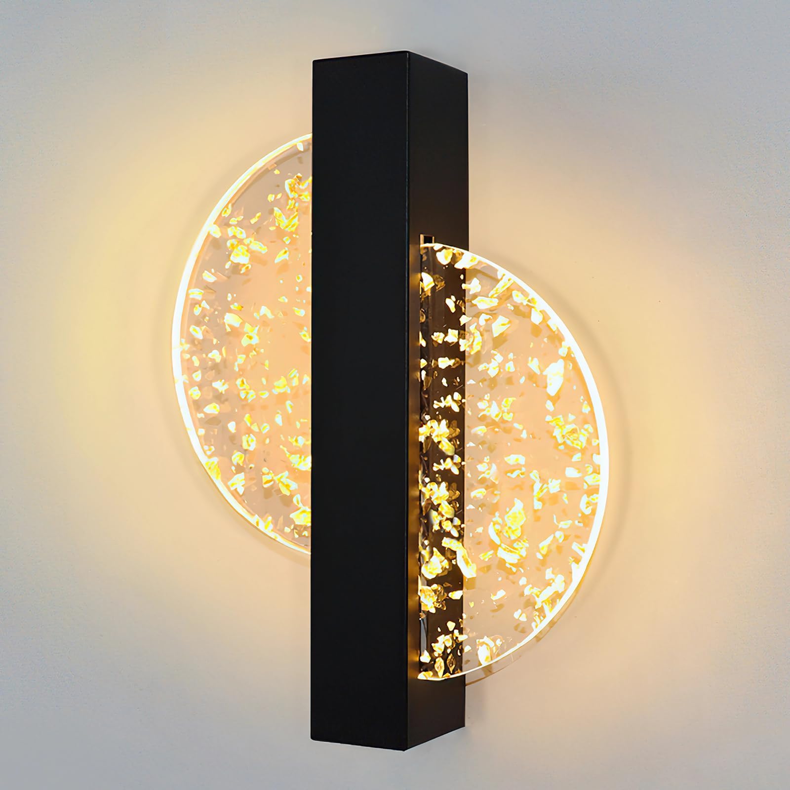 Kinkiet LED 12W, LED 3000K-4500K Czarny Akrylowy Okrągły Inkrustowany Złotą Folią Aluminiowa Lampa Ścienna Wewnętrzna