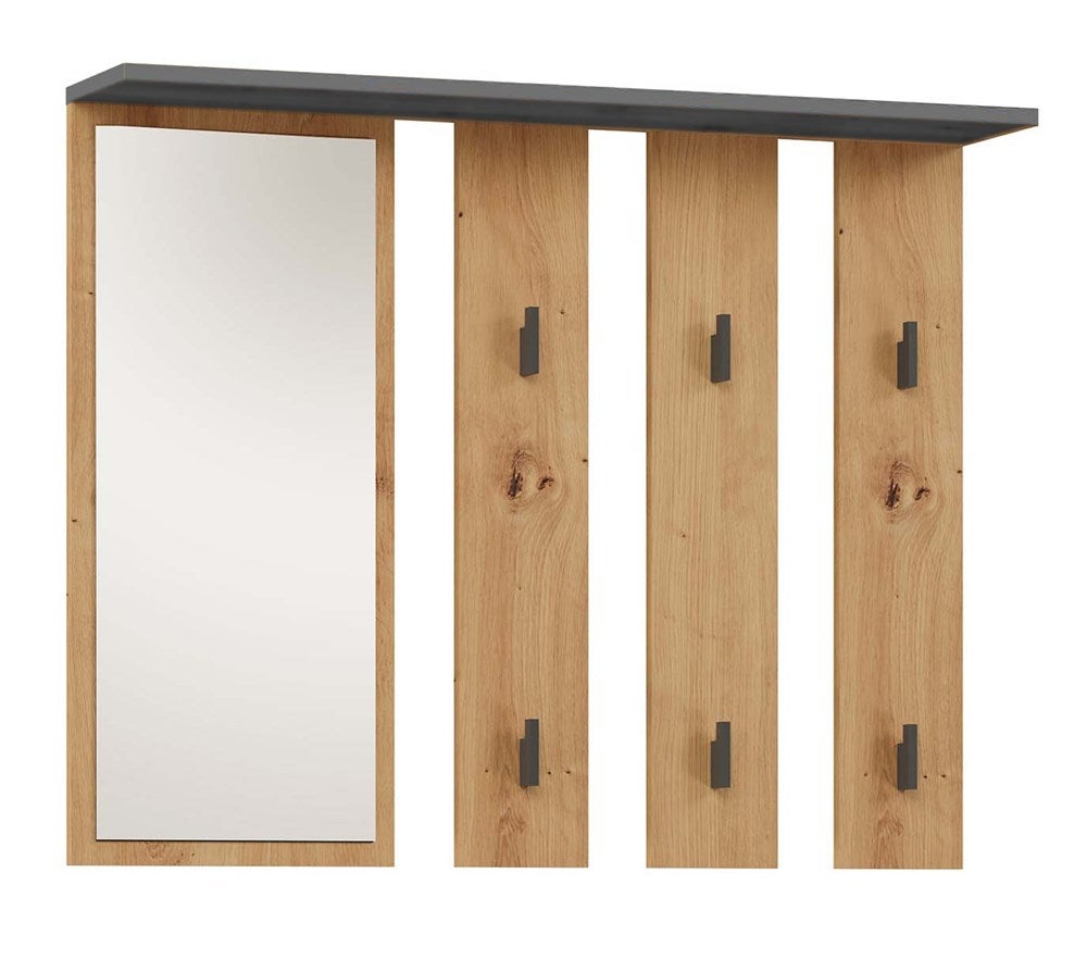 Wieszak Topeshop Parma Antracyt Dąb Artisan z Lustrem i Półką 15x100x81,5 cm 1 szt.