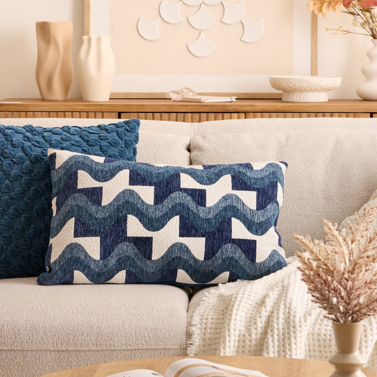 Coussin Floe bleu egéen 58x38cm - Atmosphera créateur d'intérieur - 2