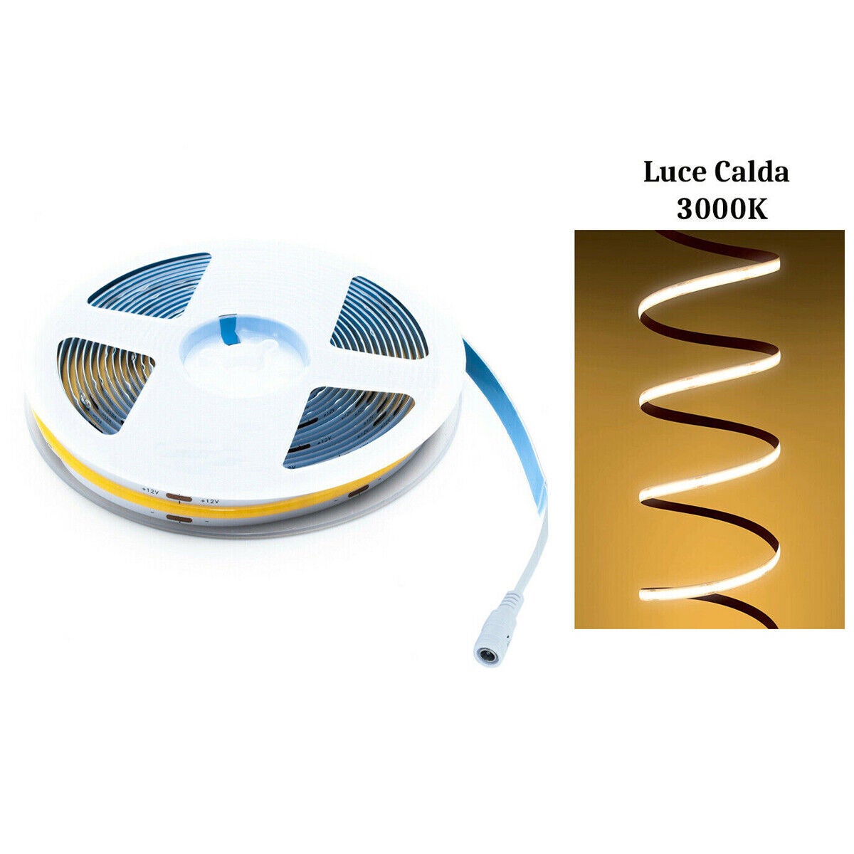 STRISCIA COB LED ADESIVA 5M LUCE BLU 40W TAGLIABILE FLESSIBILE COB320 12V - Foto 2