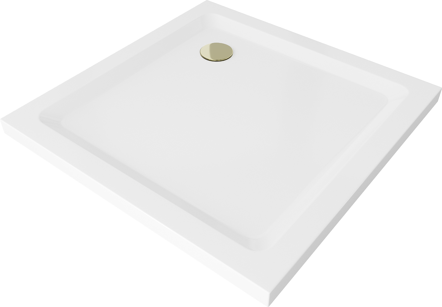 Mexen Flat brodzik kwadratowy slim 80 x 80 cm, biały, syfon złoty - 40108080G