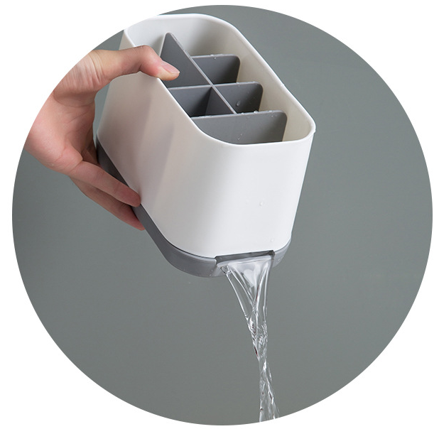 Uchwyt na szczoteczkę do zębów - z uchwytem na szczoteczkę elektryczną i dużym odpływem - antypoślizgowa plastikowa podstawa - odpowiedni do łazienki - 8