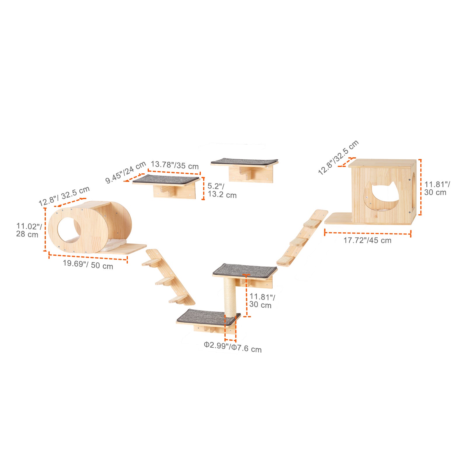 Ensemble d’étagères murales pour chat SucceBuy, perchoirs avec planches de saut, lits, hamacs et arbre à grimper, supporte 18 kg - 2