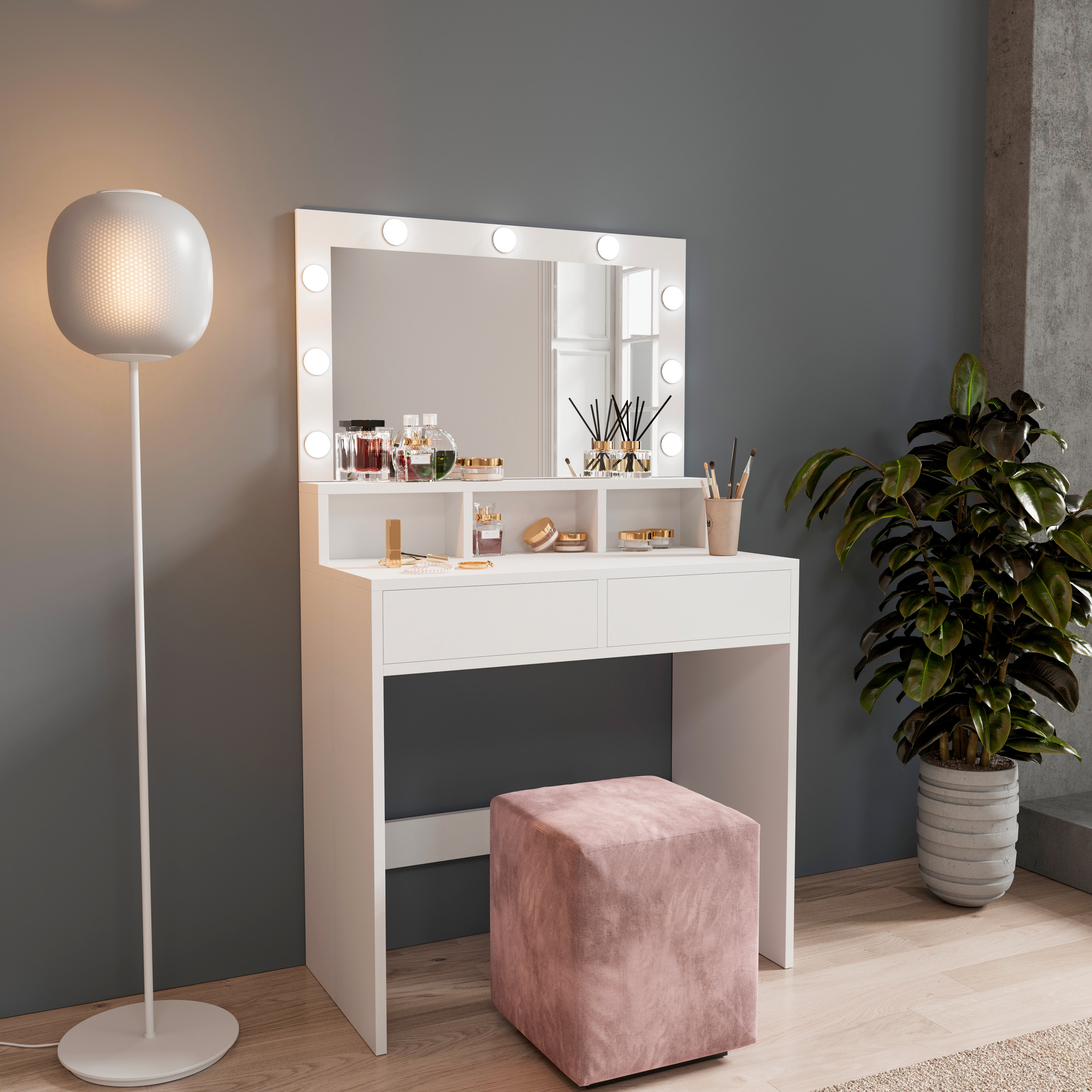 WOLTU Toeletta da Trucco con Specchio e Luci LED, Luminosità Regolabile