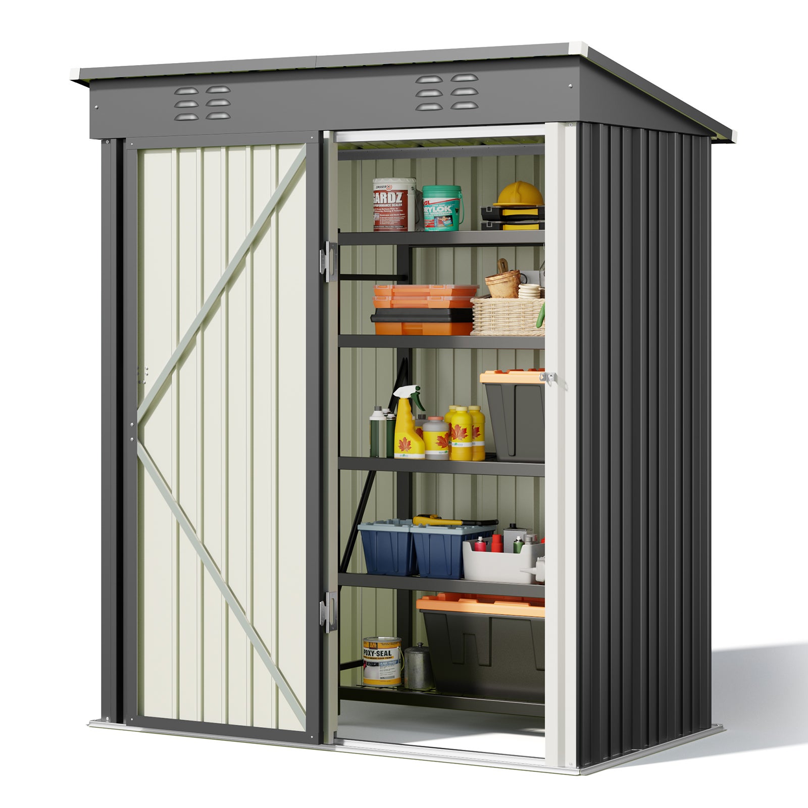 Schron ogrodowy metalowy Bealife 162 x 95 x 182 cm, szary, stabilna konstrukcja dla ogrodu