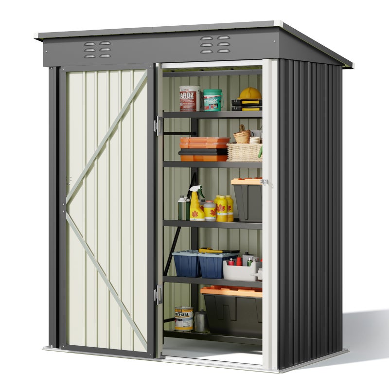 Schron ogrodowy metalowy Bealife 162 x 95 x 182 cm, szary, stabilna konstrukcja dla ogrodu