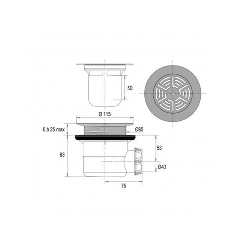 Bonde horizontale VALENTIN pour receveurs de douche - 3