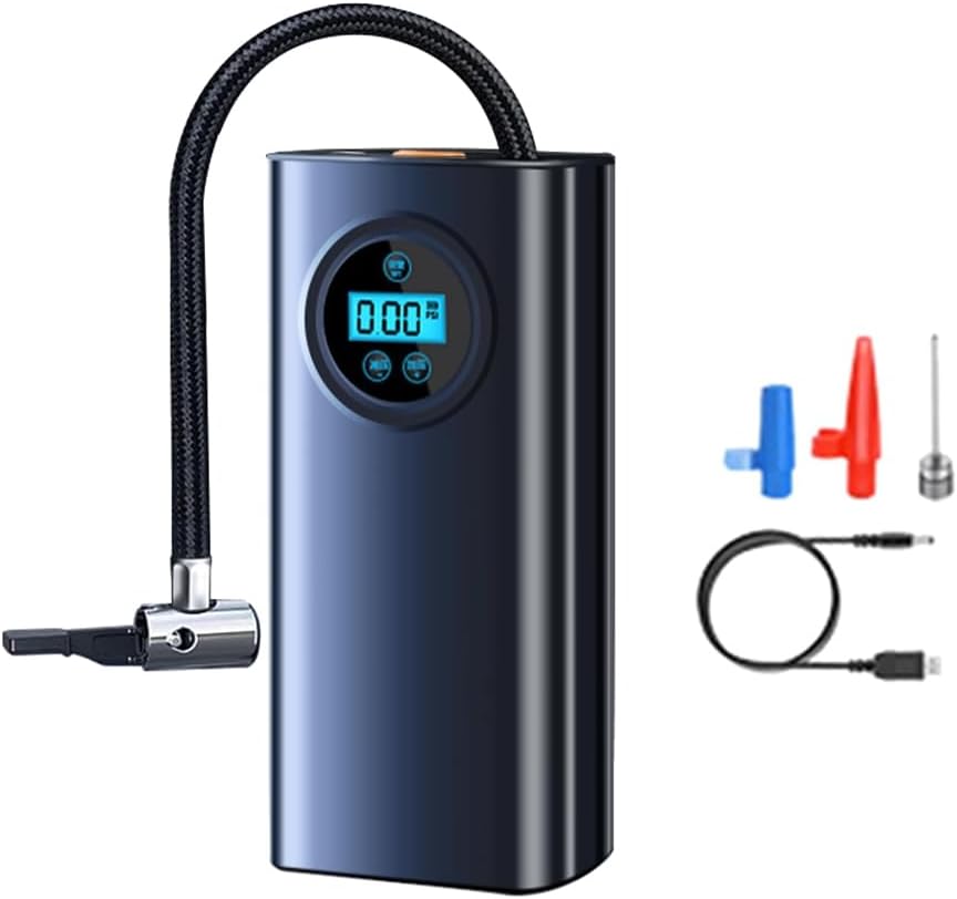 Przenośny kompresor elektryczny z wyświetlaczem LCD, 3 adaptery do dysz, czarny