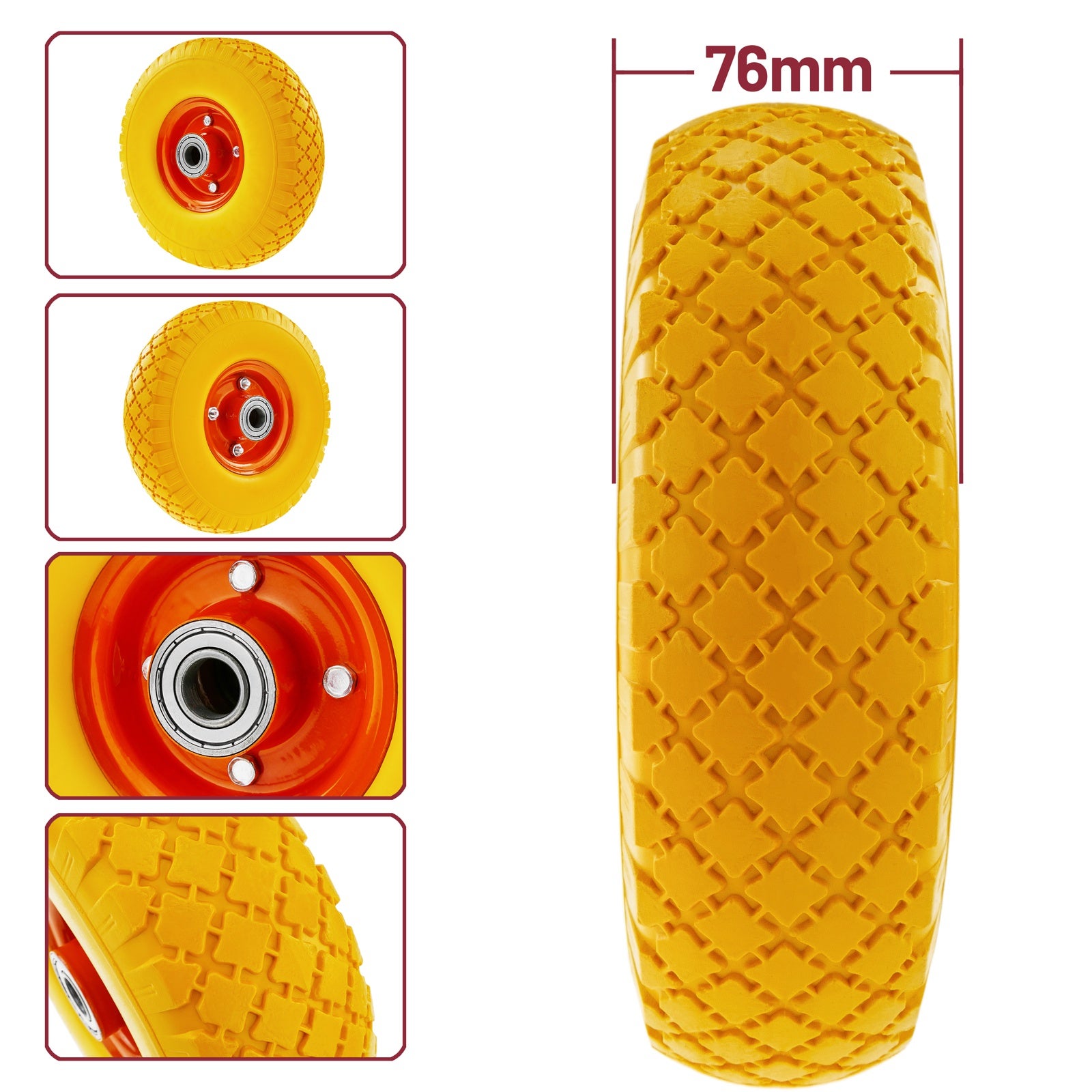 Ruota piena gialla per carriola 10x3” e 100Kg - 4