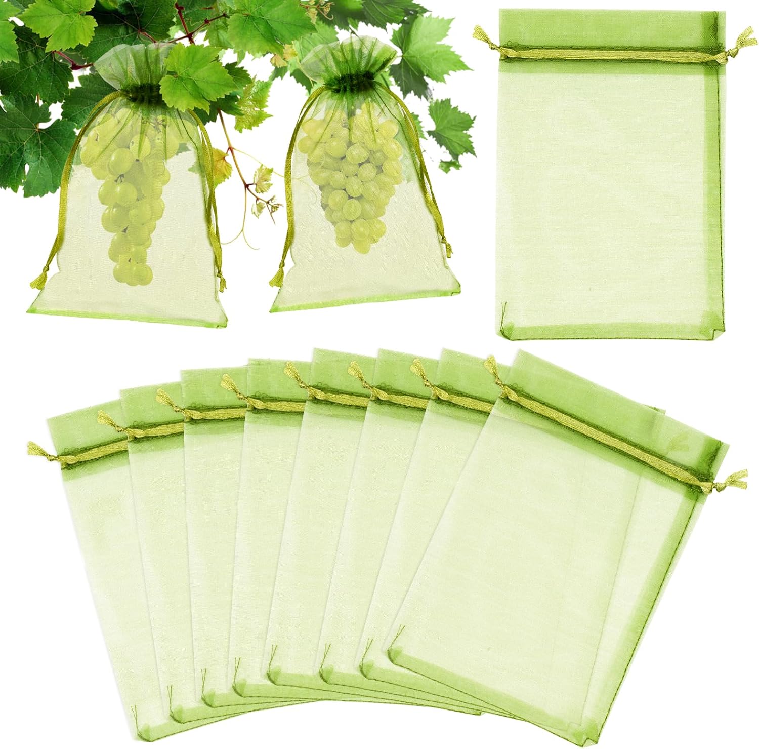 Zestaw 100 siatek ochronnych na owoce, 20 x 30 cm, jasnozielone, szałwiowe, duże torby prezentowe z organzy, siatka ochronna na rośliny ogrodowe