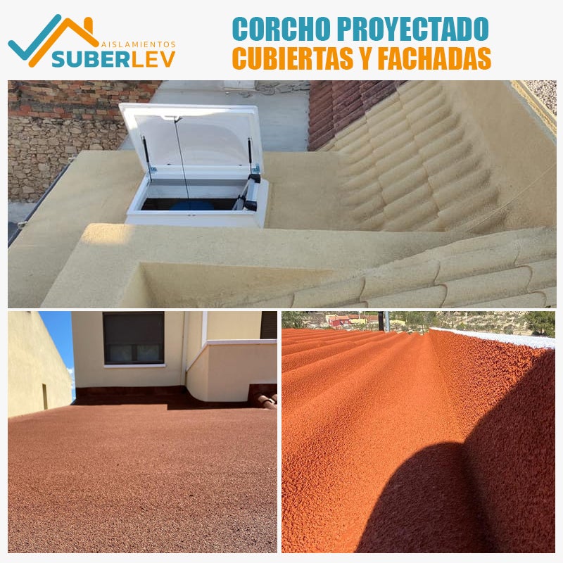 Corcho Proyectado Cubiertas y Fachadas SUBERLEV Aislamiento Natural Térmico Acústico e Impermeabilización 12Kg CP-06 (15 Años Garantía) - 4