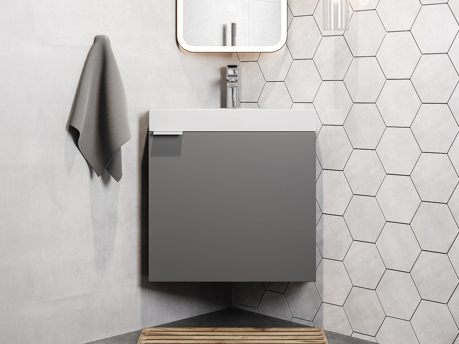 Szafka narożna wisząca pod umywalkę szary mat - 56 cm - MANODO