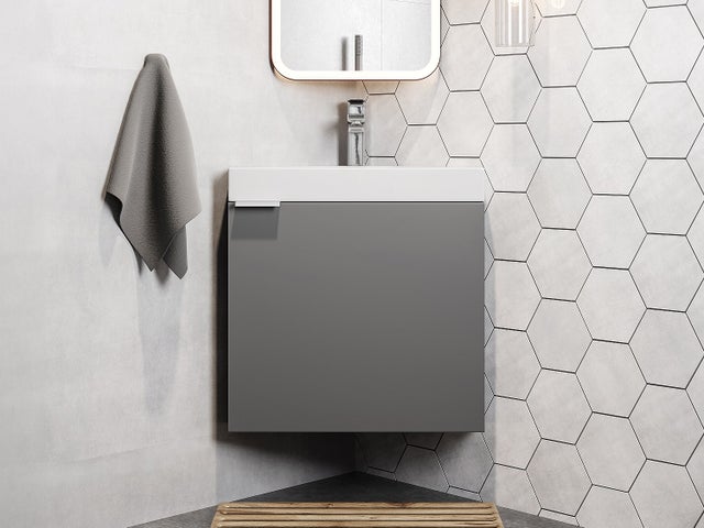 Meuble lave-main d'angle suspendu gris mat - 56 cm - MANODO