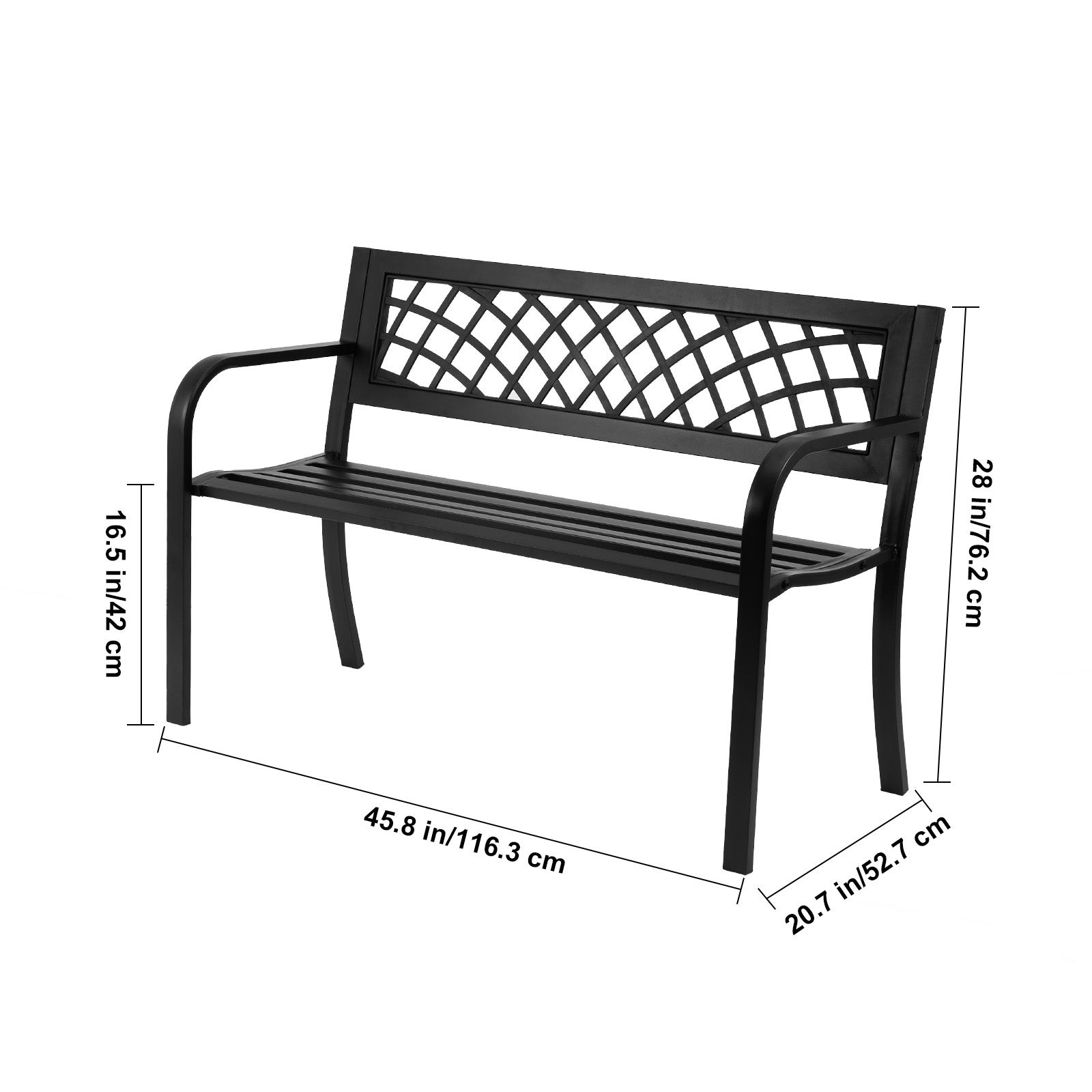 Banc jardin métal extérieur,capacité SucceBuy 480 lb,avec dossier et accoudoirs,parfait patio,parc,cour,véranda - 2
