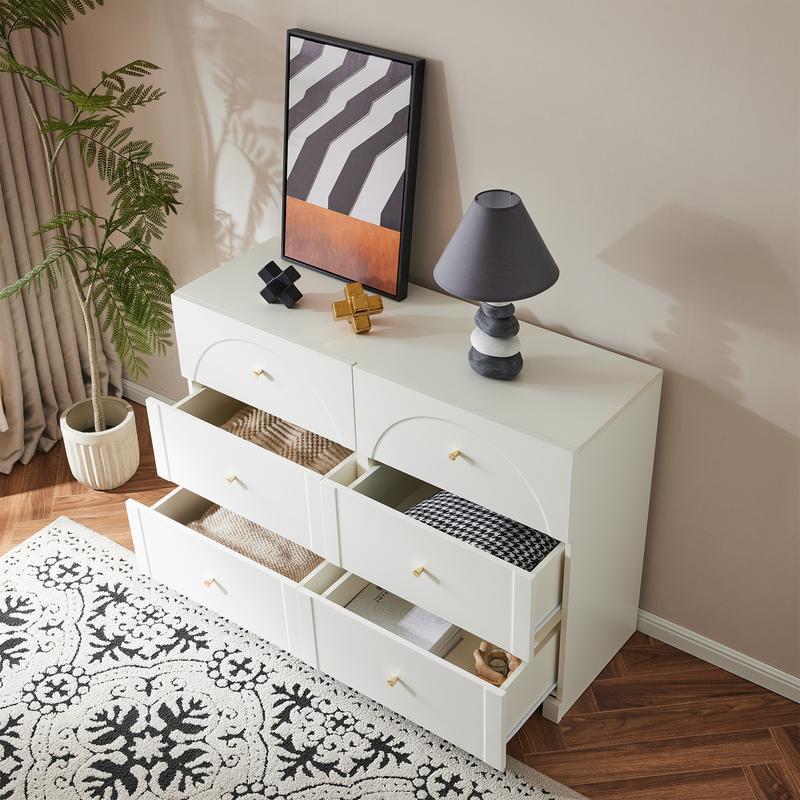 Commode Tetrix 150 Cm Blanc Brillant - 6 Tiroirs Spacieux Pour Chambre, Salon Ou Bureau - Design Moderne Sans Poignée