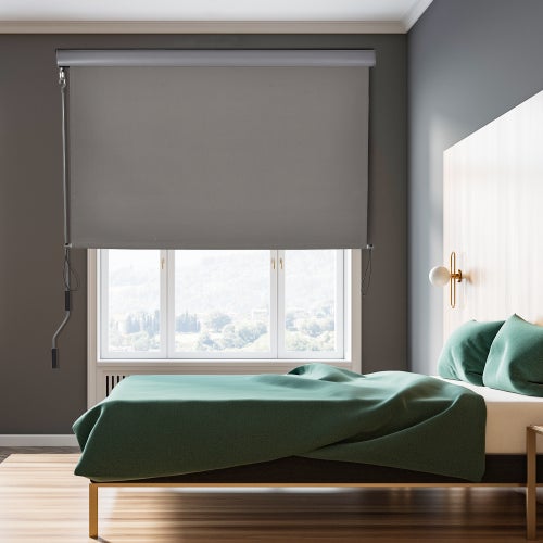 Markiza balkonowa pionowa 140x250 cm – szara osłona przeciwsłoneczna i prywatnościowa z oddychającego poliestru, z korbką i aluminiową ramą