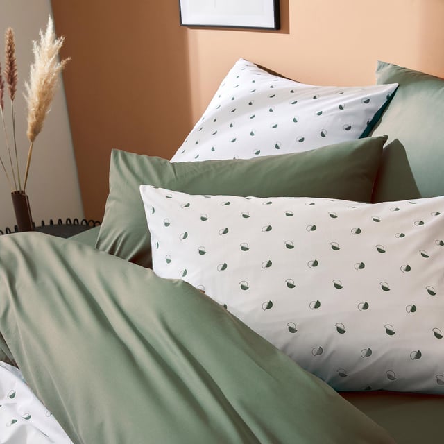 Parure de couette en percale de coton au style géométrique - Vert Olive - 140x200 cm - Percale de coton