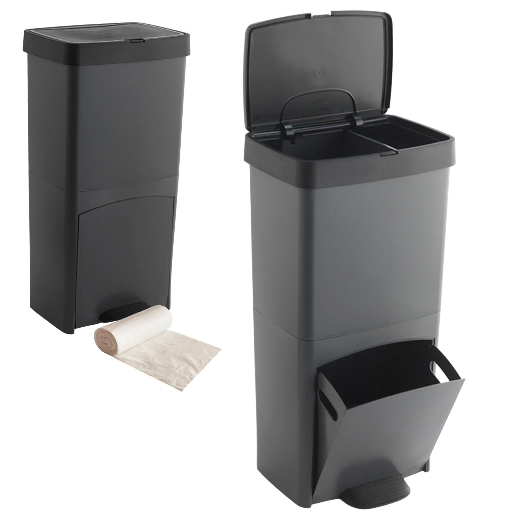 Cubo de basura o reciclaje 70L de 2 Compartimentos INCLUYE 20 bolsas de basura 10L Leroy Merlin