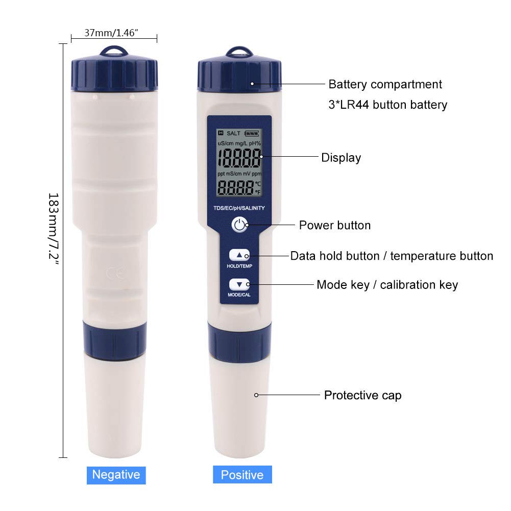 Testeur numérique de qualité de l'eau 5 en 1 avec TDS/EC/PH/salinité/température - 2