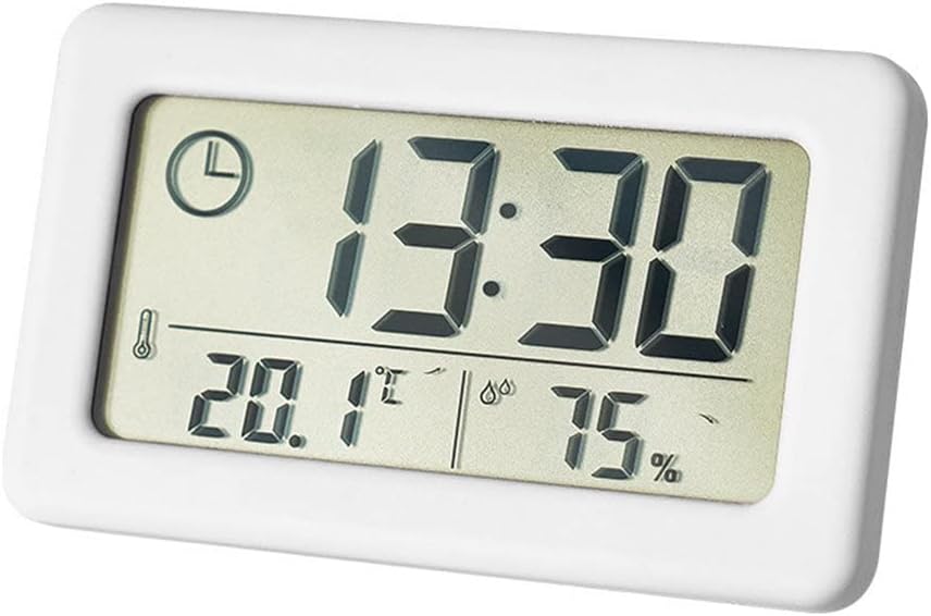 Elektroniczny termometr higrometr, mały zegar z przełącznikiem temperatury i wilgotności ℃/℉, 12/24 godziny, smukła bateria do sypialni