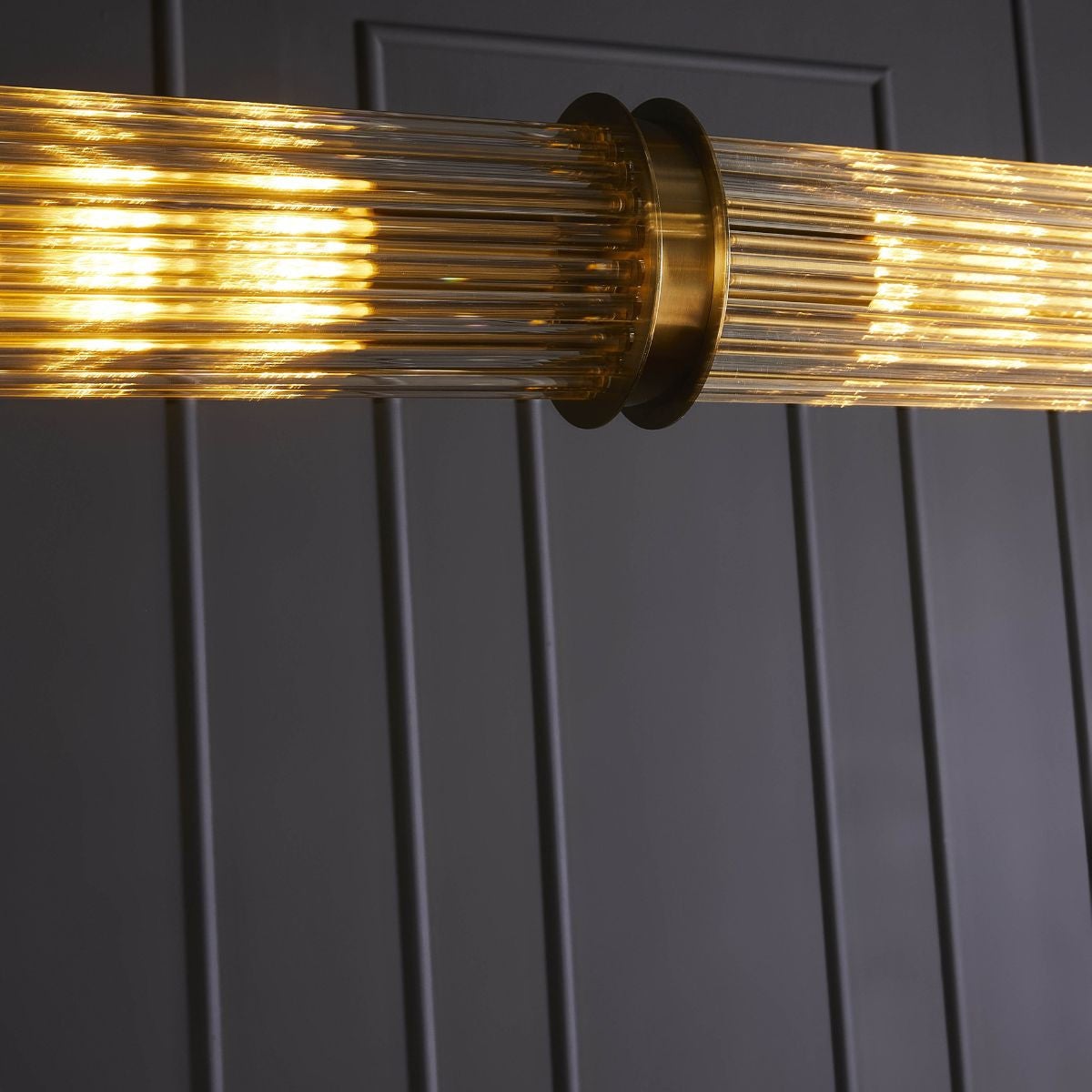 Lustre tube double en métal couleur laiton et verre - 4