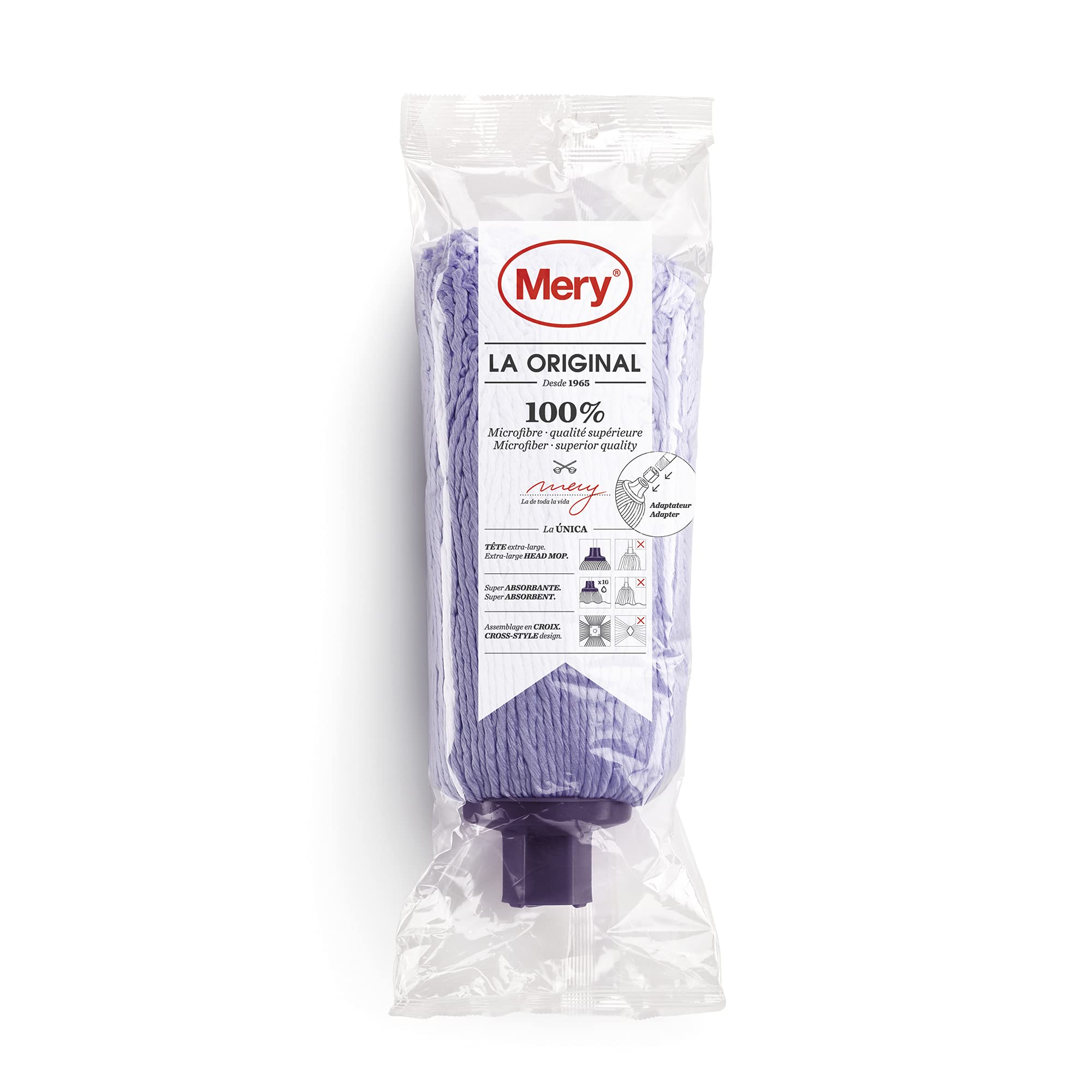 Mery, Set Cubo y Fregona Microfibra, Cubo Escurridor Automático y Ruedas, 14 L, Fregona Absorbente, Morado - 7