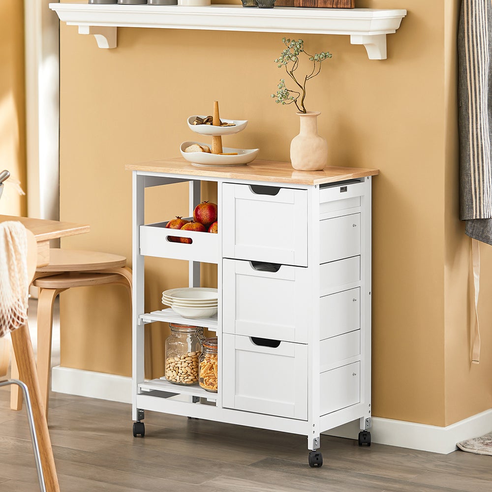 SoBuy Desserte Cuisine à roulettes Chariot de Service, 3 Tiroirs, Blanc, FKW79-W - 2
