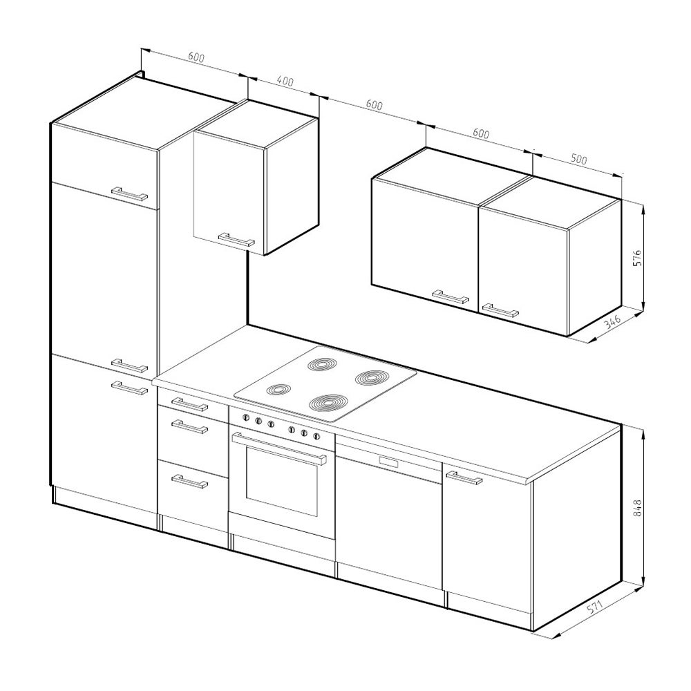 Vicco cuisine Cambridge, Blanc, 240 cm avec plans de travail