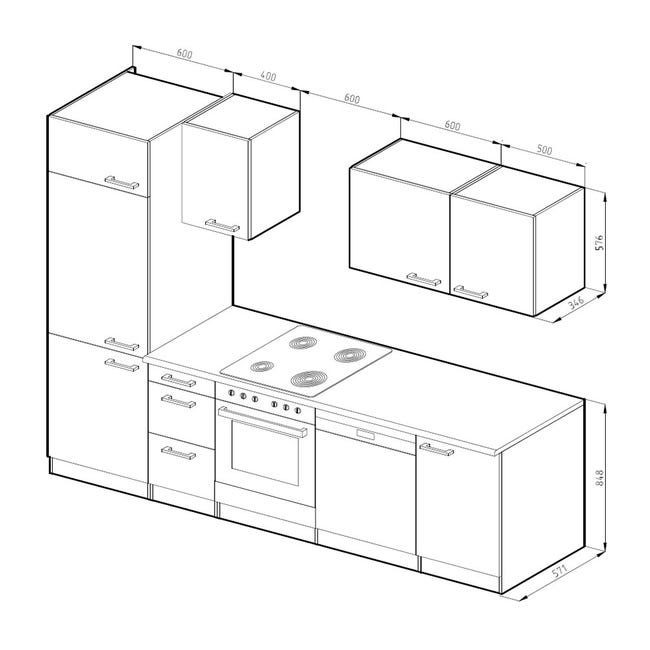 Vicco cuisine Cambridge, Blanc, 240 cm avec plans de travail Vicco cuisine Cambridge, Blanc, 240 cm avec plans de travail
