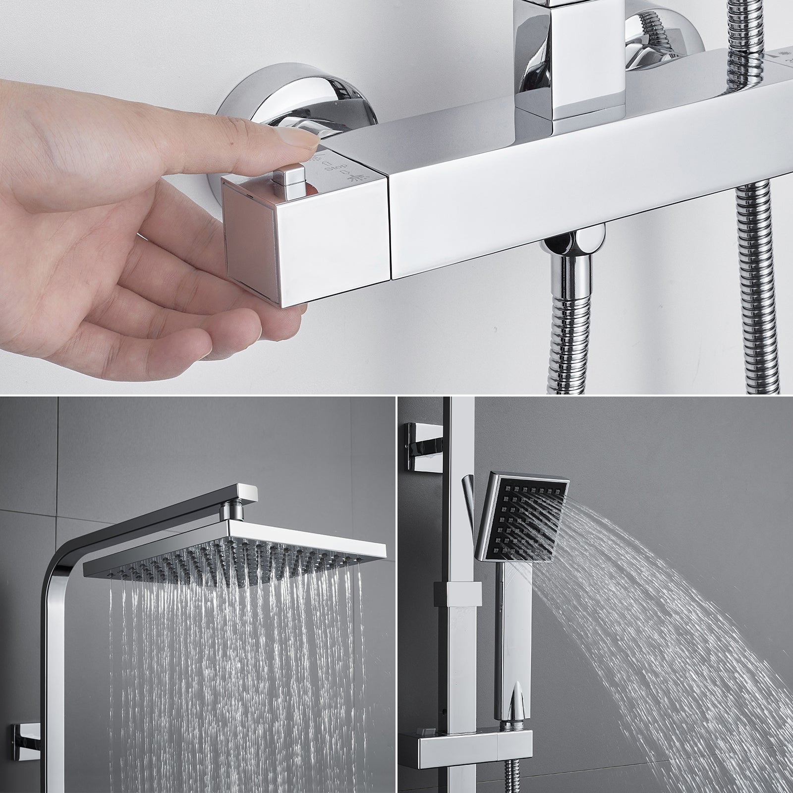 Ensemble de douche Auralum max, Colonne de douche thermostatique ，Chromé et noir - EU Modèle - 2