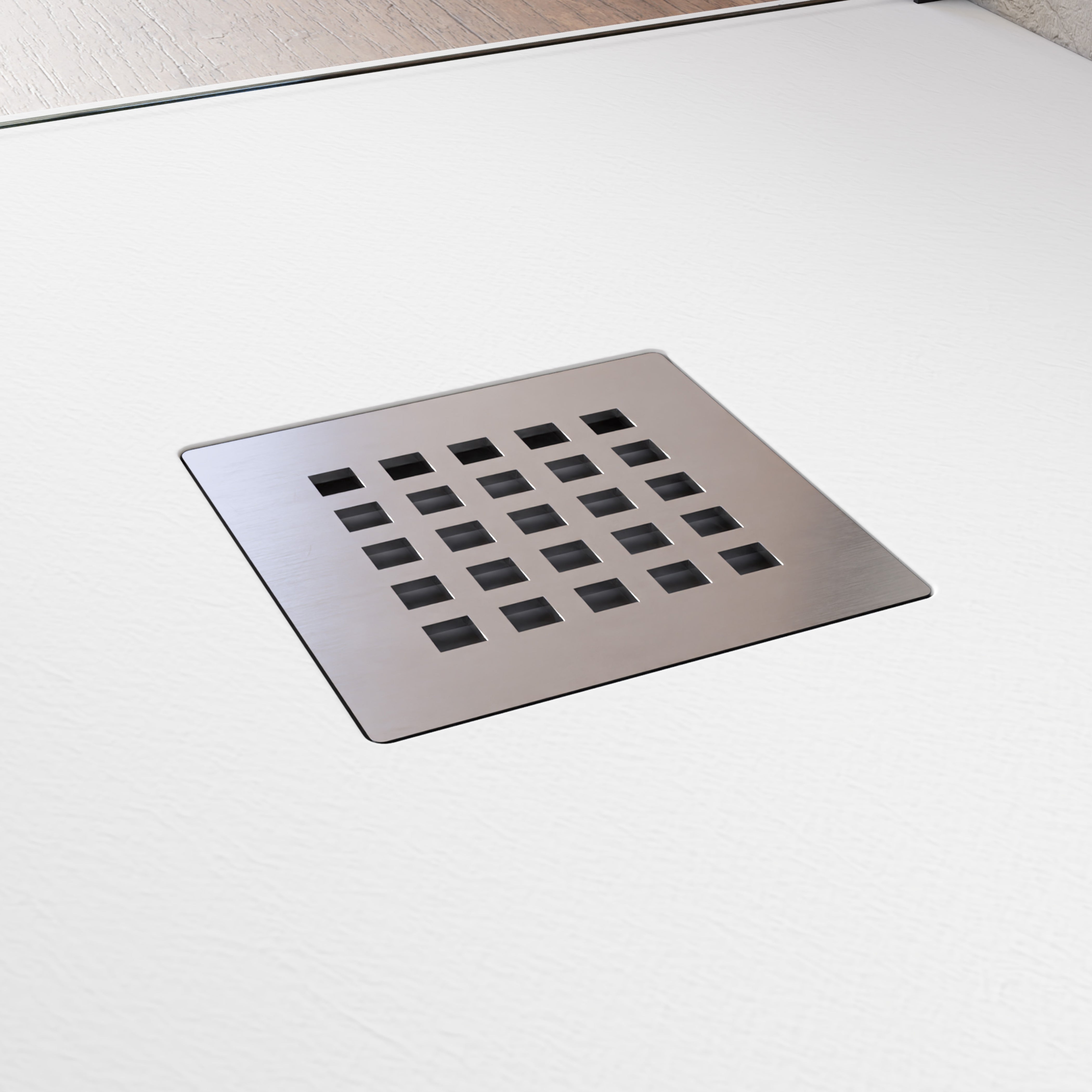 BELLOBATH - Base de duche de resina antiderrapante - Textura de ardósia suave - Inclui válvula de escoamento e grelha - Branco - 75 X 160cm - 4