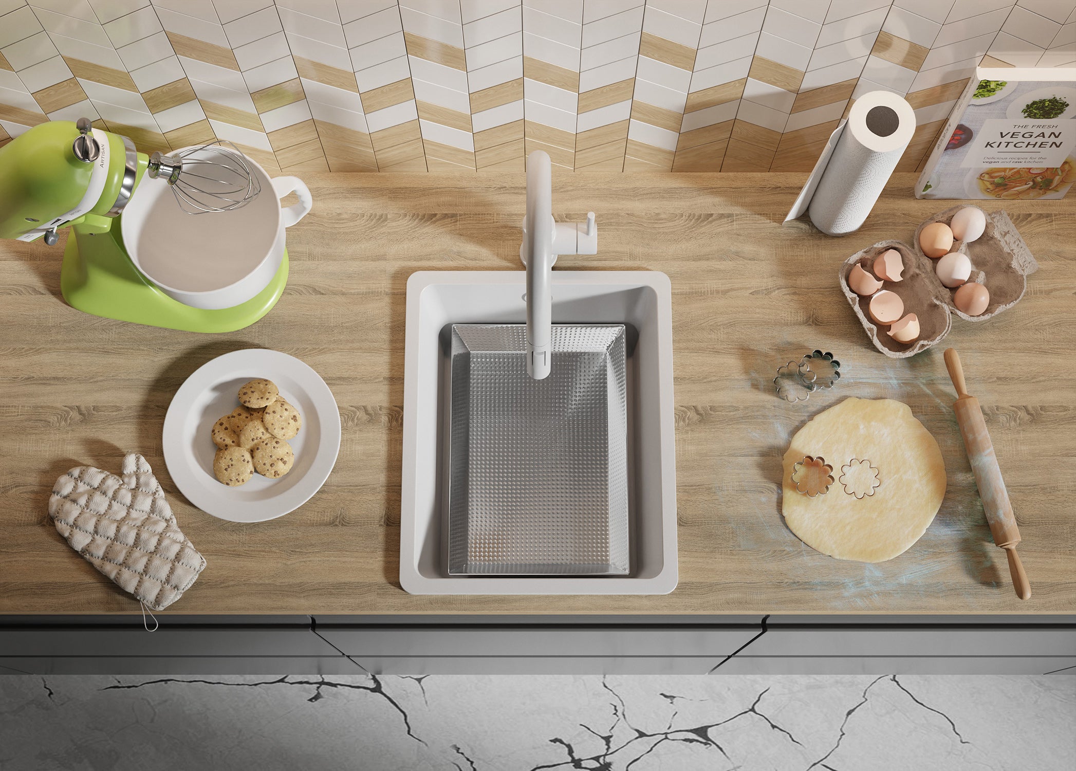 Lavello da Cucina Bianco 36x44cm, Lavandino in Granito a 1 vasca + Sifone Classico + Accessori, Lavabo da Cucina Incasso al mobile 40cm PRIMAGRAN - 8