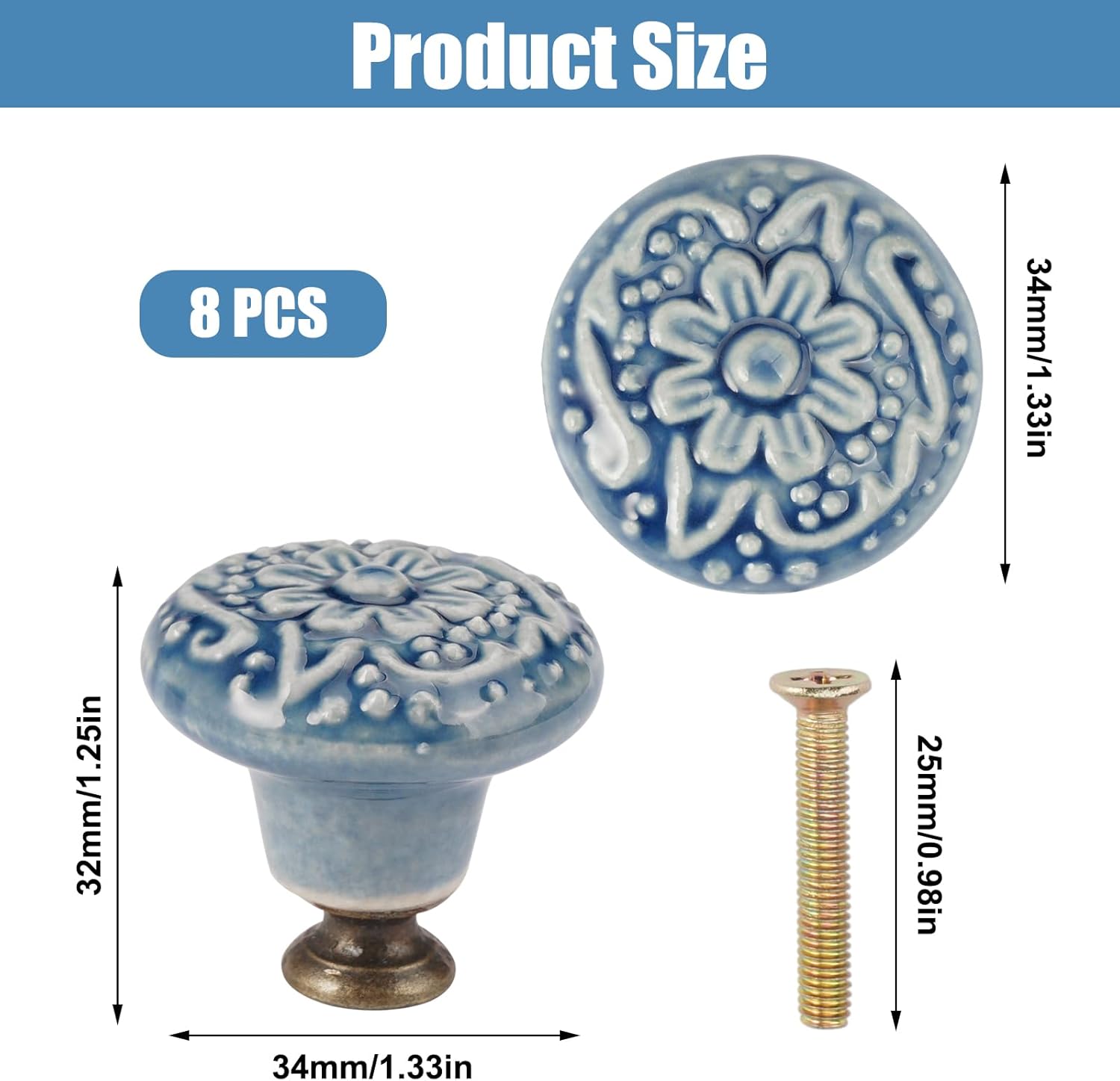 Lot De 6 Boutons Vintage Bleus Motif à Pied - Diamètre 22 Mm, Référence 5358, Occasion, Origine France