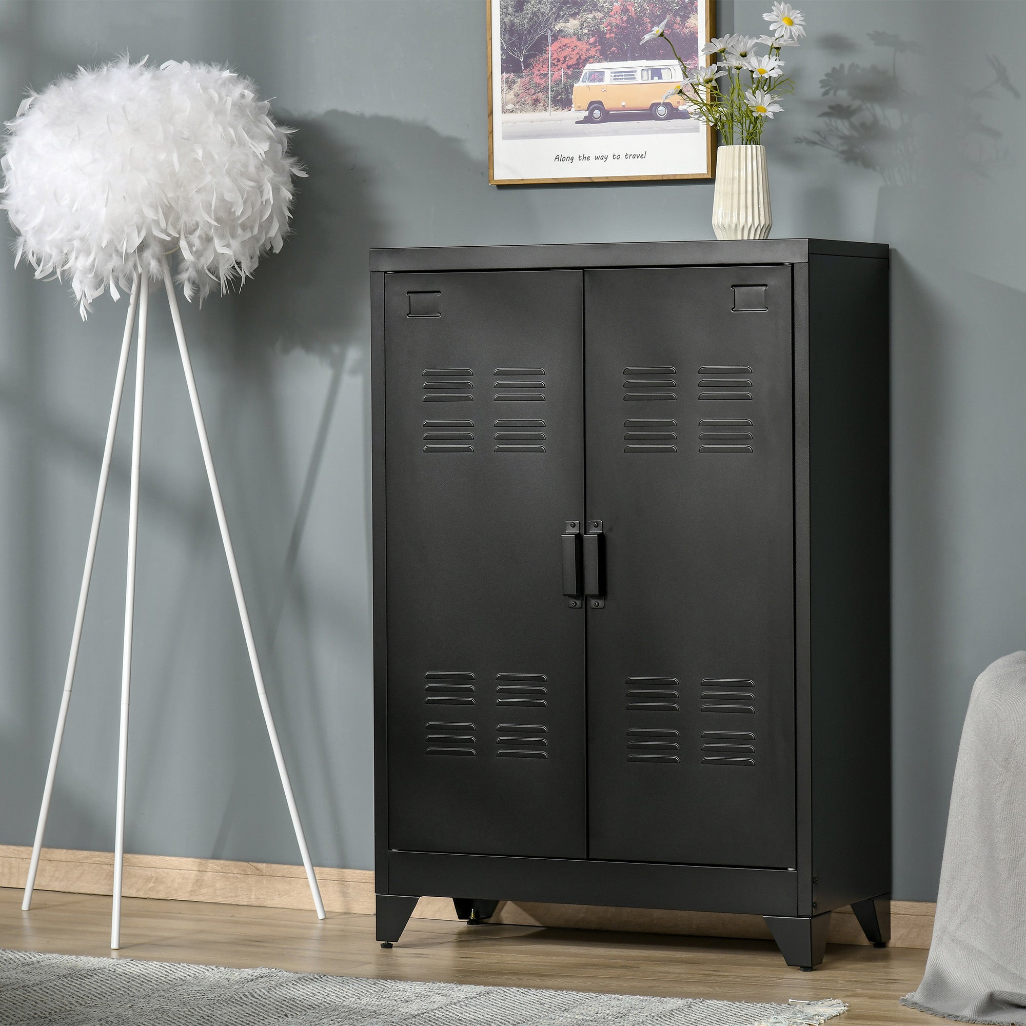 Armoire métallique 2 portes style industriel pour la maison et le garage, 75 x 33 x 110 cm, noire - 3
