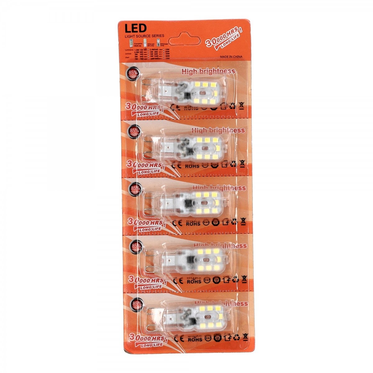 Jandei Blister 5x G9 Ampoule LED Dimmable 2.5W Blanc 3000K Chaud - 3