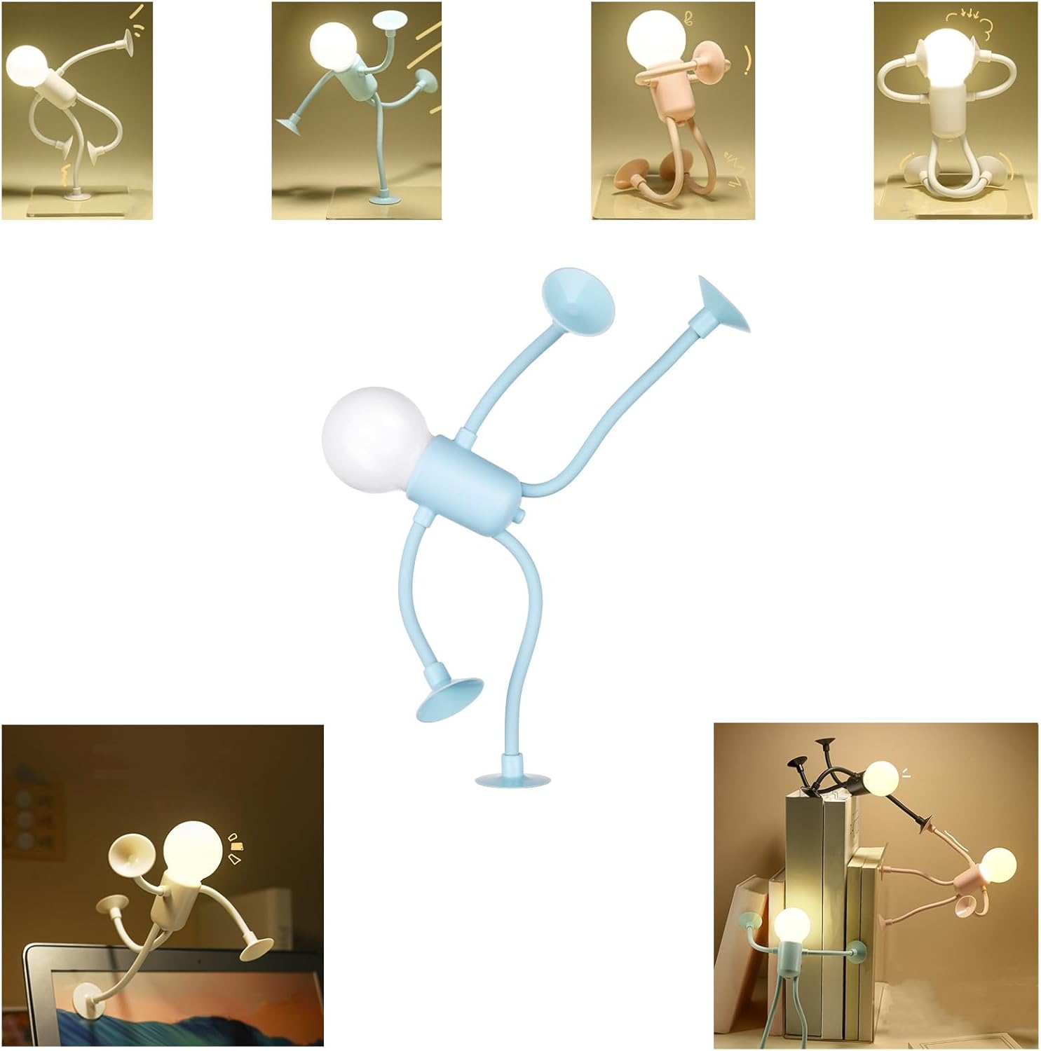 Zabawna lampka nocna o zmiennym kształcie, lampki nocne DIY dla dorosłych i dzieci, lampka z przyssawką, dekoracje odprężające (niebieska)