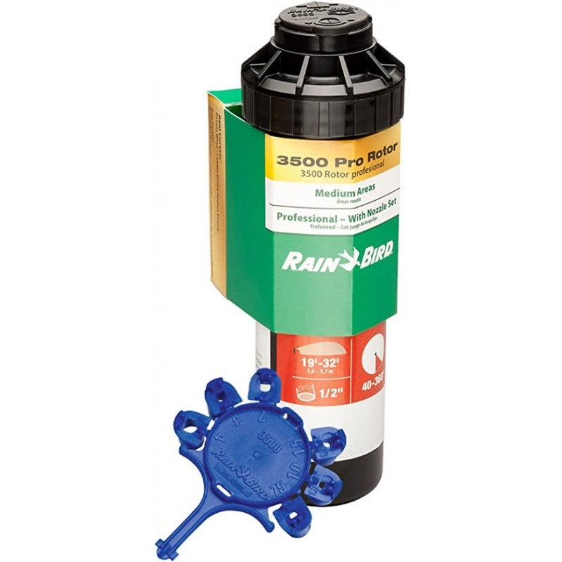 RIEGOPRO Pack De 3 Aspersores RainBird 3504-PC | Alcance 4.6-10.7m, Rosca 1/2'' | Incluye Boquillas Y Bobinas Recortables