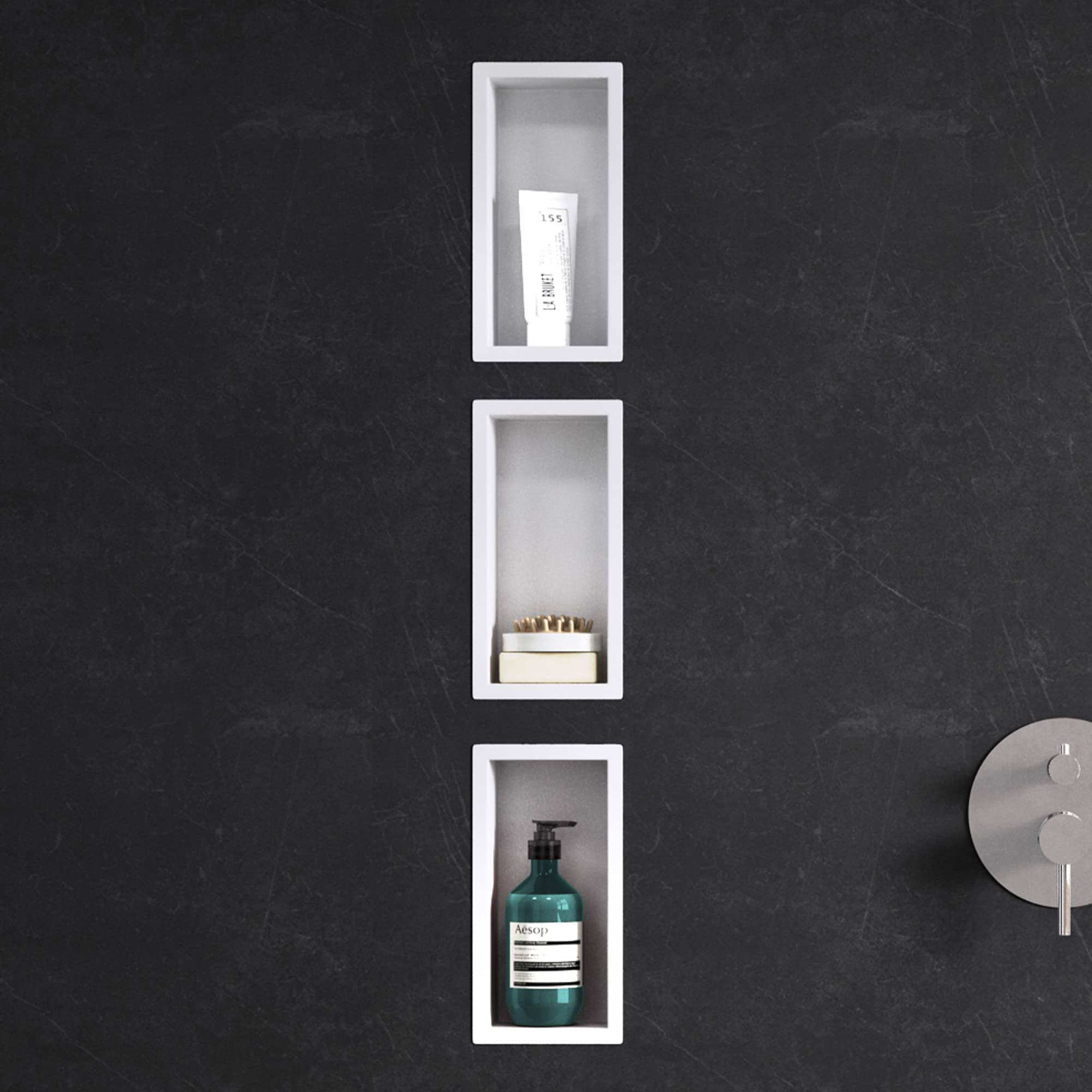 Niche De Douche Encastrable Inox 2 étagères - Blanche - Pour Salle De Bain