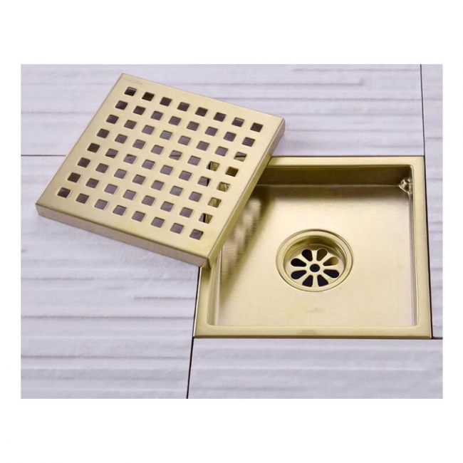 Scarico A Pavimento Per Bagno In Ottone - Scarico Per Doccia Quadrato Singolo Intagliato A Fiore Antico Per Wc Da Giardino 10 X 10cm 8732t Ymyny 88035941