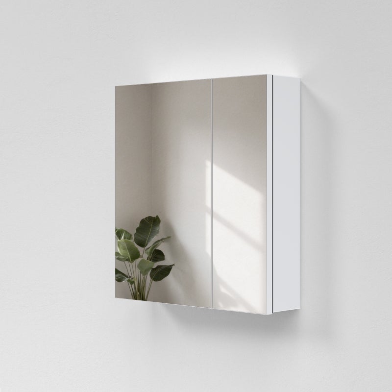 EMKE Szafka łazienkowa z lustrem 60x65x14,5 cm – 2 drzwi lustrzane z wbudowanym miejscem na przechowywanie, regulowane półki, matowa biel