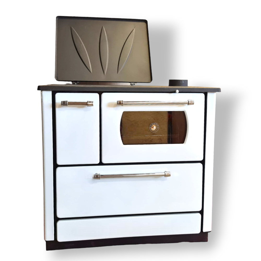Stufa cucina riscaldamento a legna con forno struttura in acciaio 9,06 kW Popular - Beige - 8
