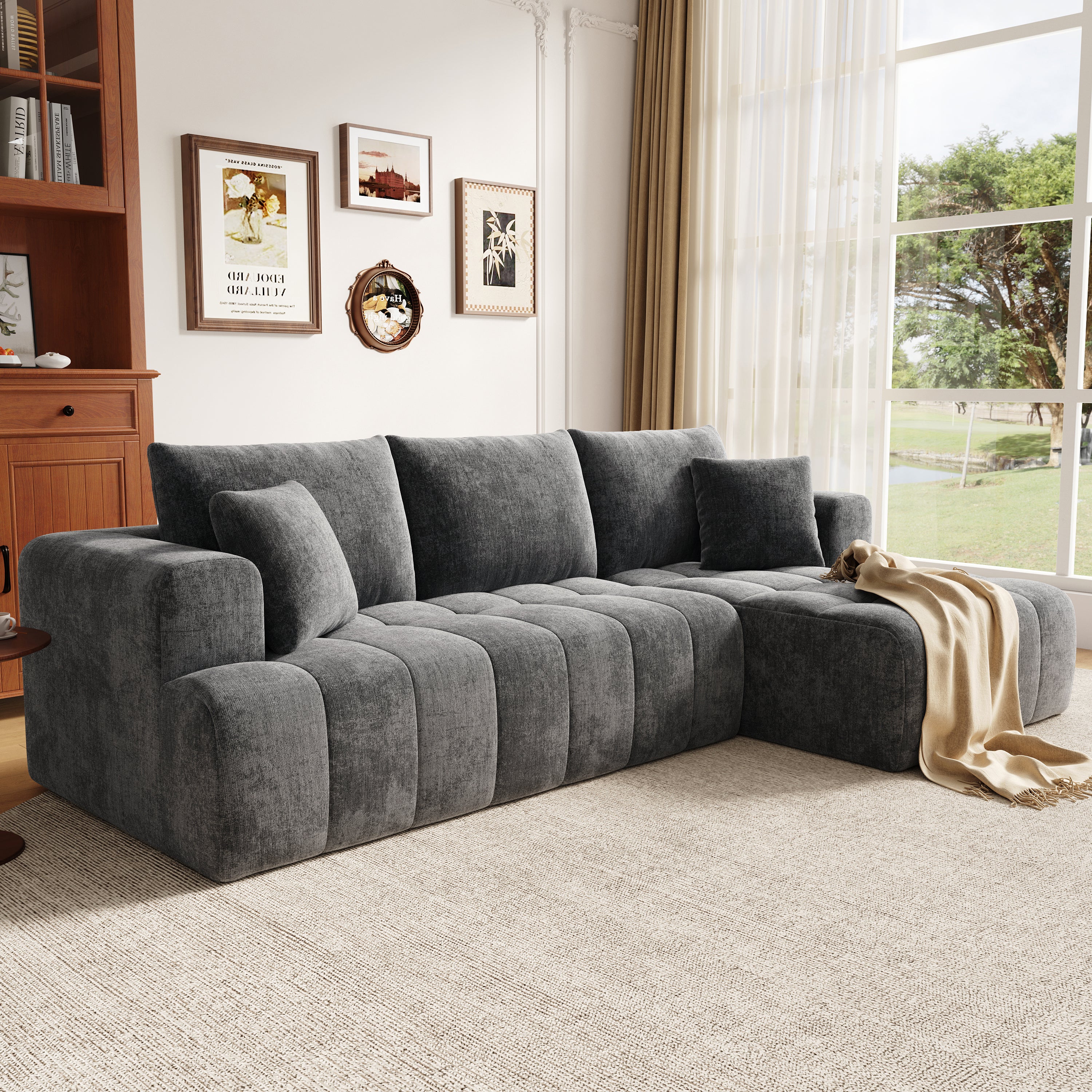 Canapé d'angle modulaire en L 244.5x136x79cm, canapé nuage, tissu chenille confortable, combinable librement,sans montage, gris - 4
