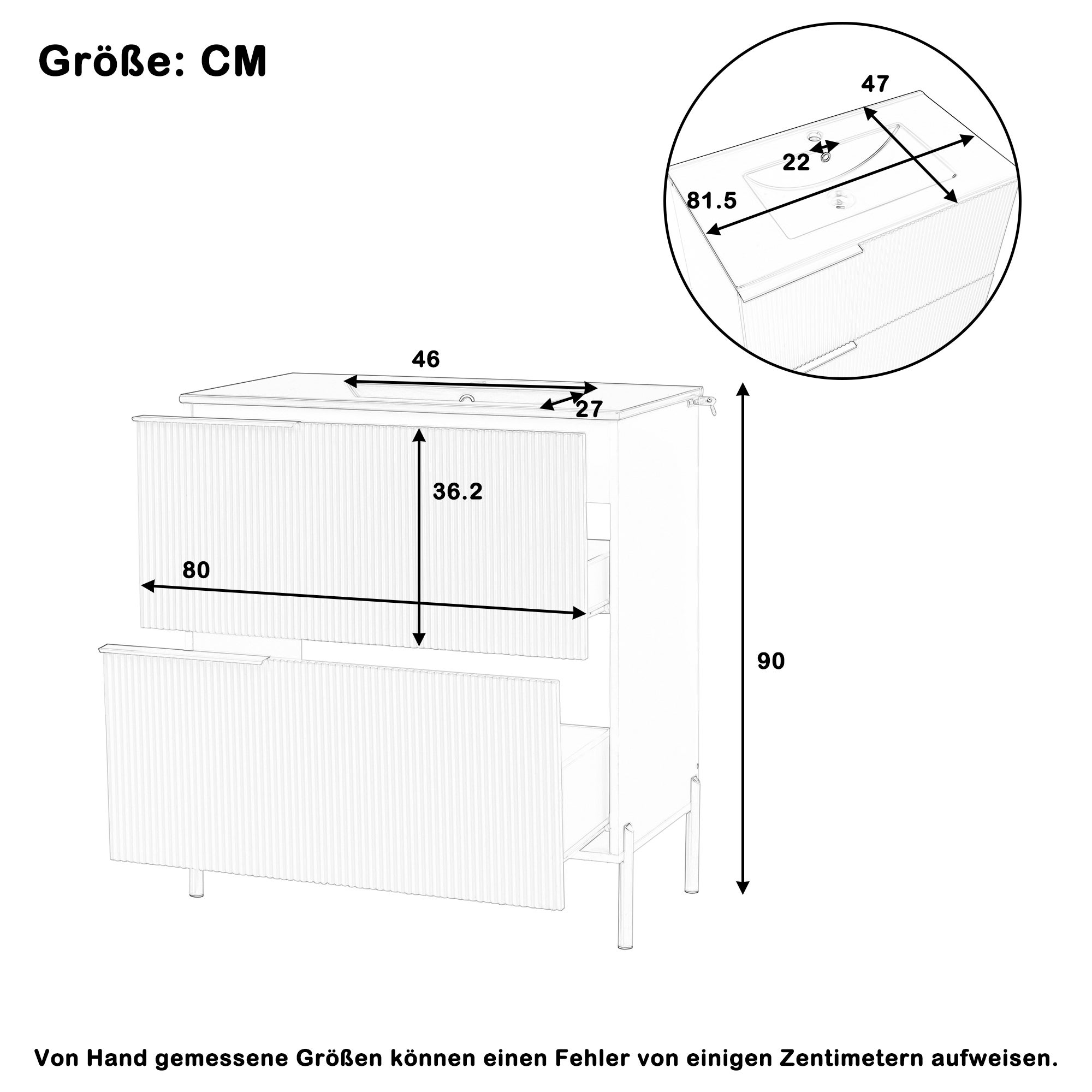 Móvel de banheiro com pia única, gabinete baixo com cuba de cerâmica - 2 gavetas - 81,5 x 47 x 90 cm - MDF - Verde - 4
