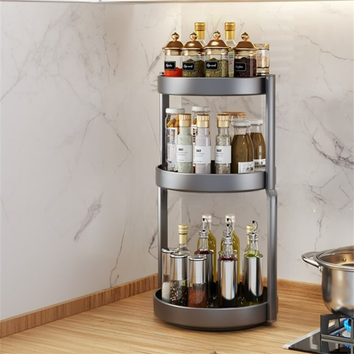 Obrotowy stojak na przyprawy, wielofunkcyjny organizer kuchenny, pojemnik na przyprawy, ciemnoszary, 3-warstwowy, 30 cm