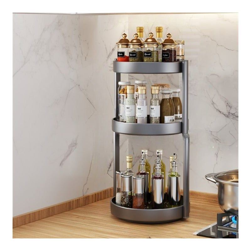 Obrotowy stojak na przyprawy, wielofunkcyjny organizer kuchenny, pojemnik na przyprawy, ciemnoszary, 3-warstwowy, 30 cm