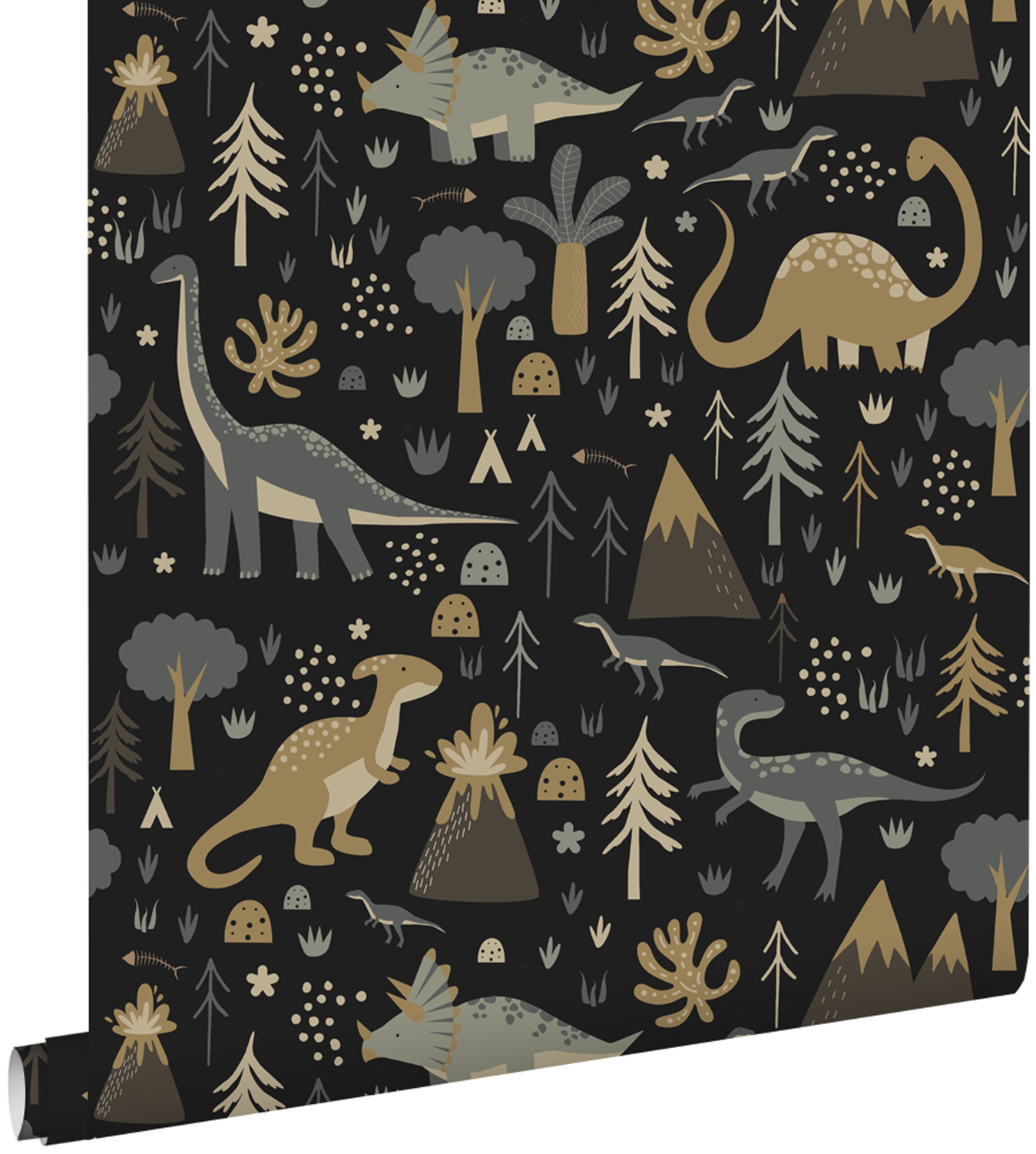 Papel pintado dinosaurios azul agrisado y negro - 50 x 900 cm - estahome